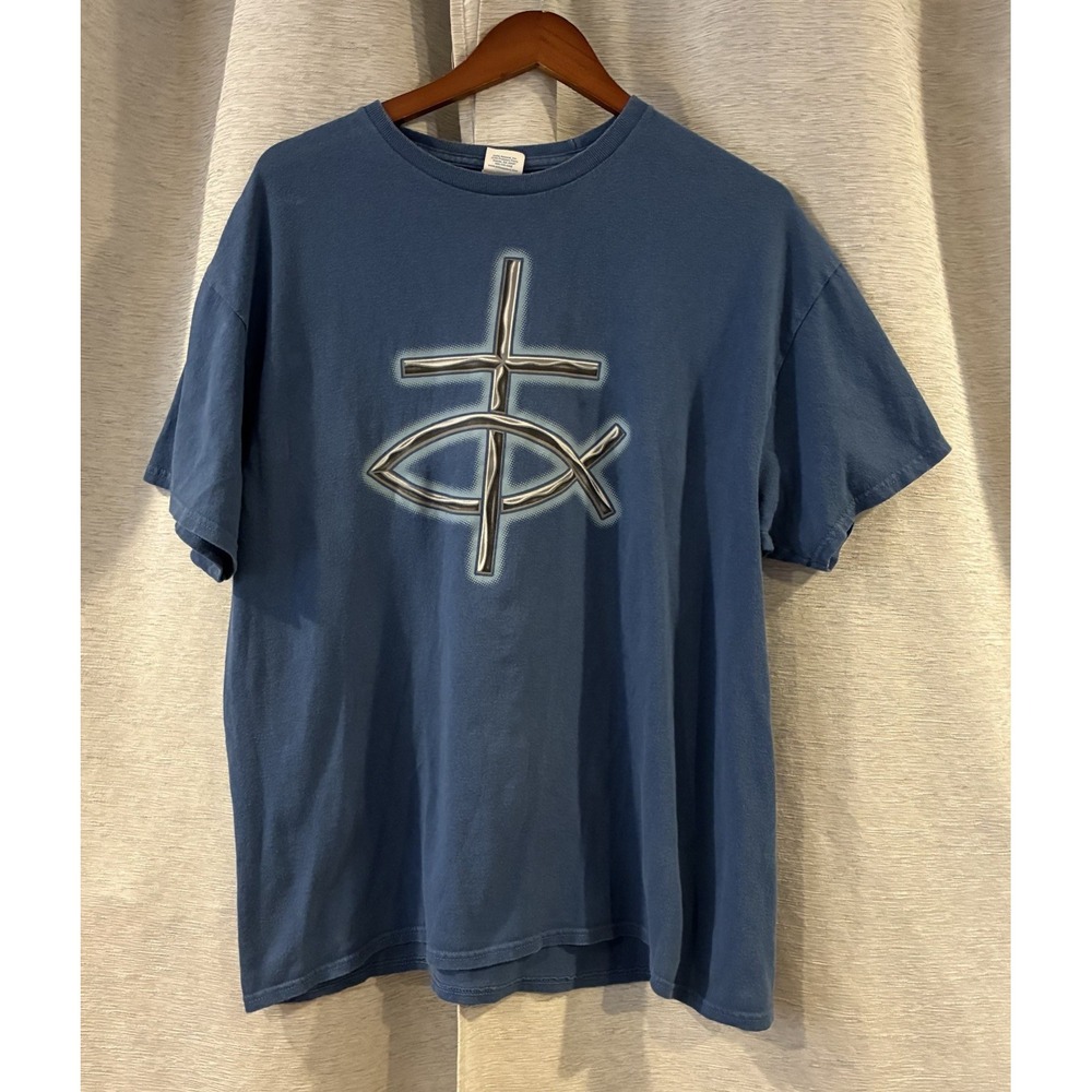 Vintage Jesus Fish Christian Religious Love All Worship One Graphic T Shirt XL